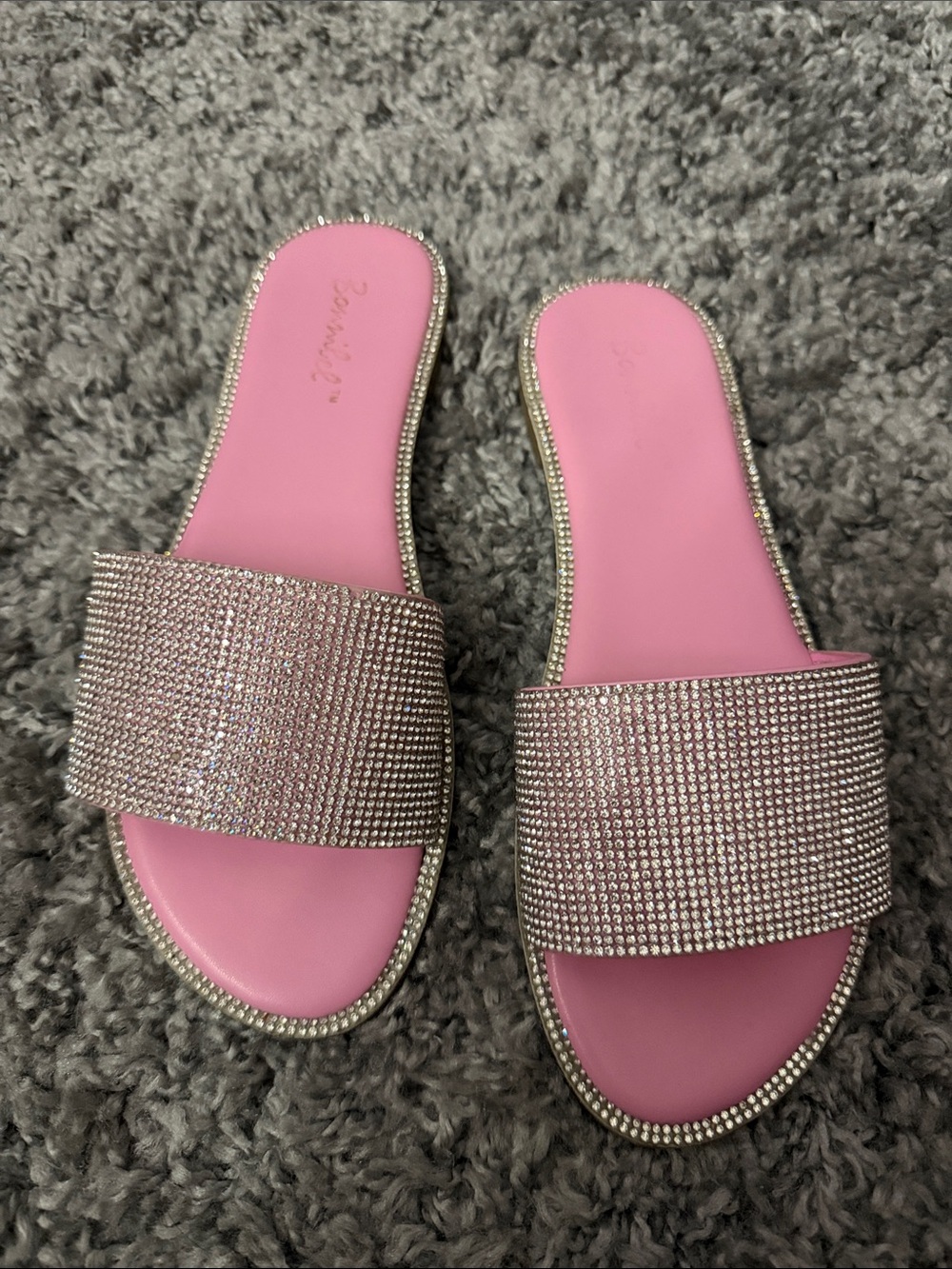 Pink Crystal-Embellished Slide Sandals
